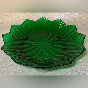 Vintage Anchor Hocking Forest Green Leaf & Blossom Plate Depression Glass